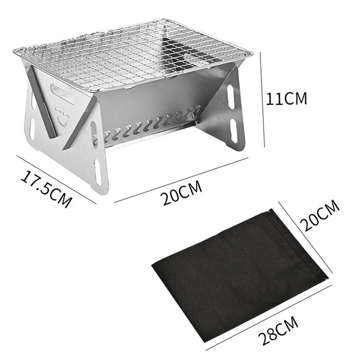 Parrilla plegable portátil para acampar - Parrilla de barbacoa multifuncional de acero inoxidable con hoguera y soporte para parrilla