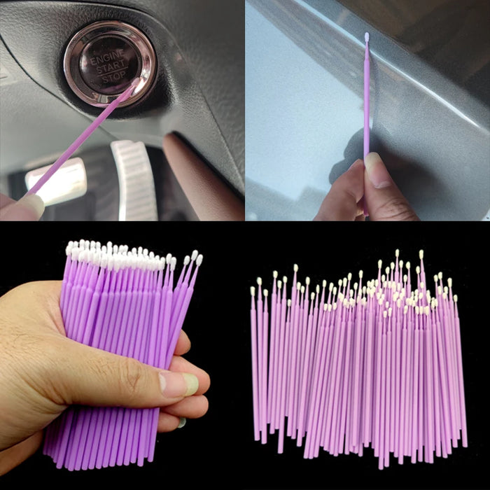 100pcs Purple Micro Brushes for Car Wash - 1.5mm Detail Brushes for Precision and Paint Application