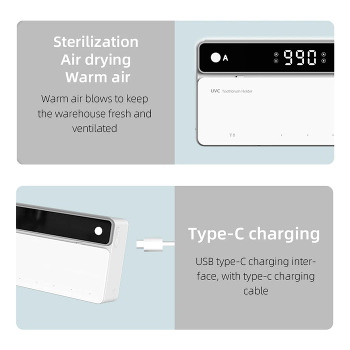 Soporte para cepillo de dientes UV con carga, cepillo de dientes de secado rápido, esterilizador de almacenamiento para afeitadora con pantalla LED, accesorios de baño