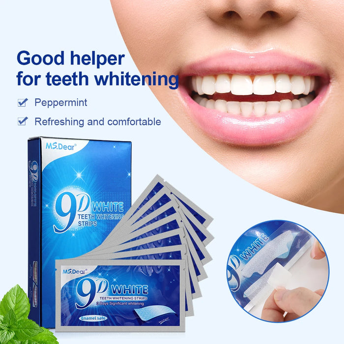 Paquet de 14 bandes de blanchiment des dents 9D avec Gel dentifrice-bandes élastiques doubles pour usage domestique et facettes de fausses dents