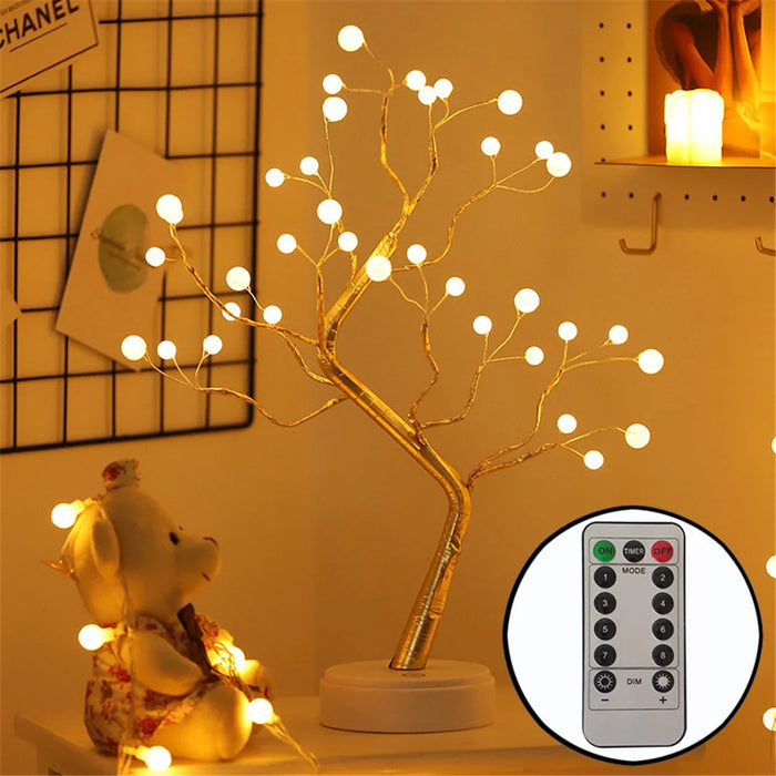 LED-Bonsai-Baum-Nachtlicht mit Fernbedienung – 36 Perlenengel für Schlafzimmer und Innendekoration, verstellbare Tischlampe