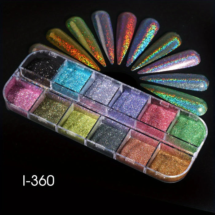 Ensemble de poudre holographique Holo argent, poussière de frottement, noir, rose, Chrome, poudre à paillettes, Pigment Laser pour manucure à faire soi-même