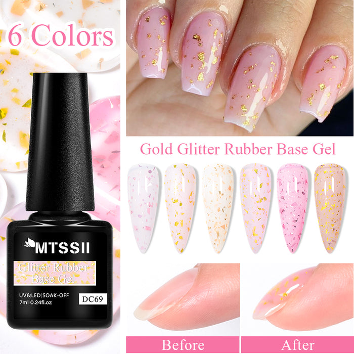 Mtssii-esmalte de uñas en Gel, Base de goma con purpurina dorada, oro, rosa, blanco leche, semipermanente, LED UV, laca en Gel para decoración de uñas