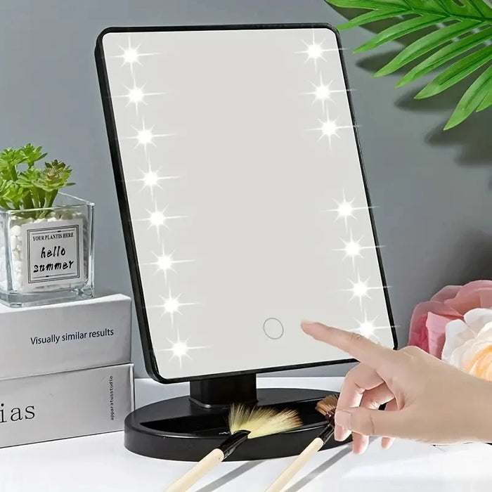 Espejo de maquillaje iluminado, cuadrado recargable con batería y USB, espejo de belleza de doble uso, espejo de maquillaje con pantalla táctil, iluminación ajustable