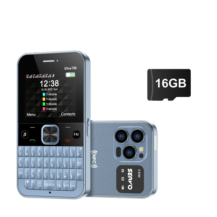 SERVO Ultra700 QWERTY 4 SIM Standby-Mobiltelefon 2G GSM Taschenlampe Anrufaufzeichnung Kurzwahl 2,4-Zoll-Telefone NFC-Zugriff entsperren