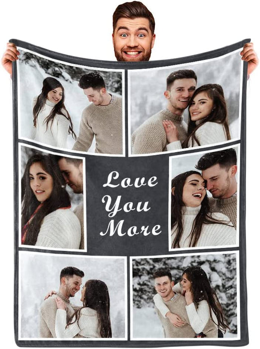 Personalisierte Decke mit Fotocollage und Text – „I Love You“ – perfektes Geschenk für Weihnachten, Valentinstag und Geburtstag