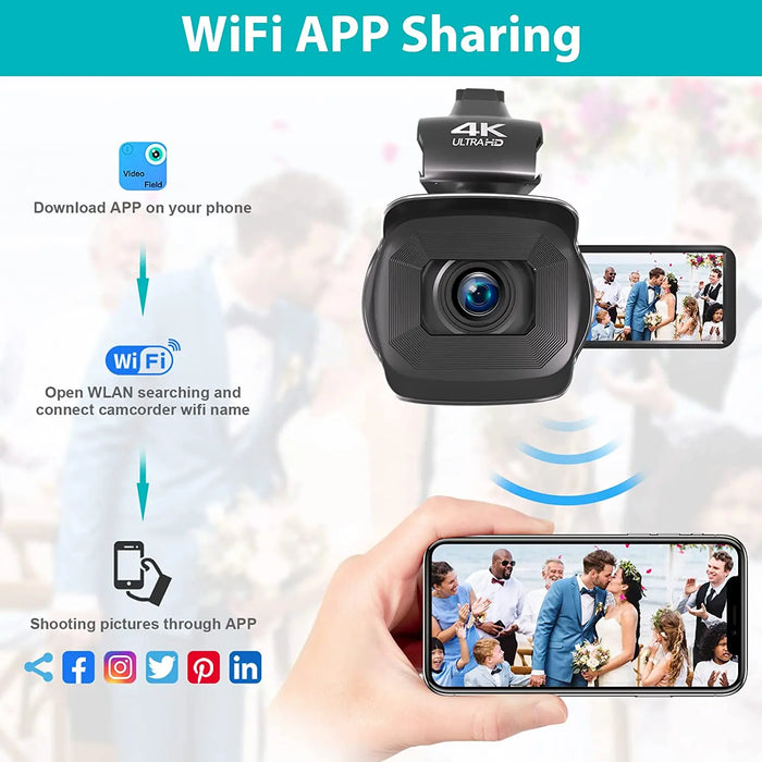 WIFI-Camcorder 4K 64MP 60FPS HD Autofokus Vlogging 4,0" Touchscreen 18X Zoom für Live-Streaming