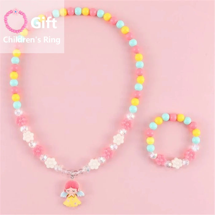 Collier pendentif lapin mignon avec perles en forme de cœur pour filles, bijoux tendance pour enfants 2023