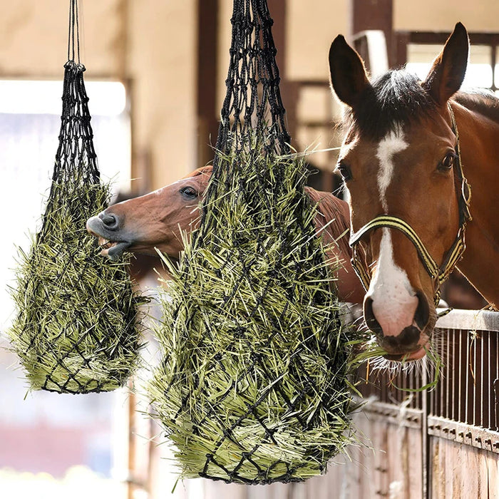 Saco de heno duradero para caballos con pequeños agujeros - Alimentación lenta para comederos automáticos