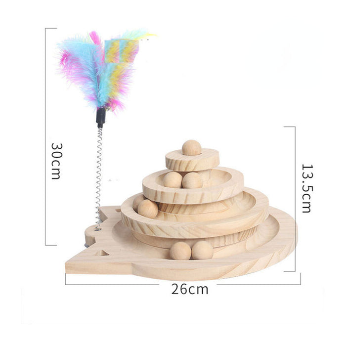 Hölzerner Katzenspielzeugturm mit 2/3 Ebenen – Zähler für Katzenintelligenz und Unterhaltung mit drei Spielbällen