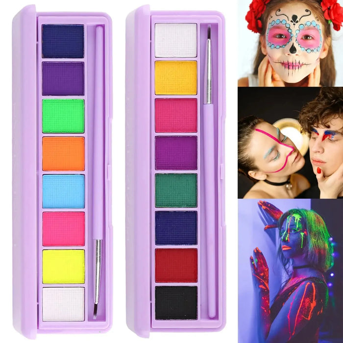 Water-Activated Neon Eyeliner Palette - UV Blacklight Fluorescent Face & Body Paint for Halloween and Festive Looks