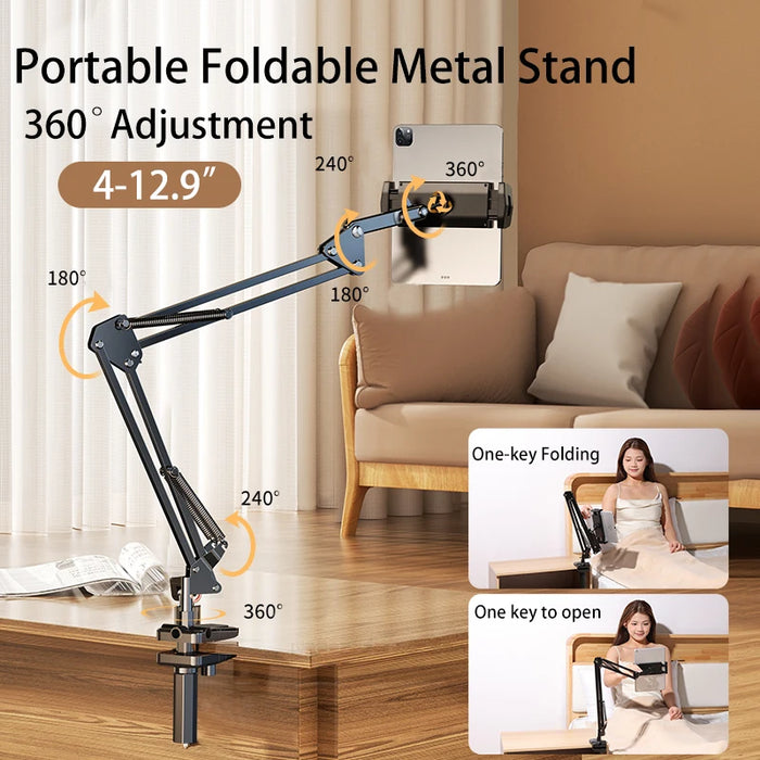 Soporte giratorio para tableta, soporte de teléfono de brazo largo de Metal, soporte ajustable de 180 ° para iPad Pro Mini Air Xiaomi Tablet Compatible 4-12,9