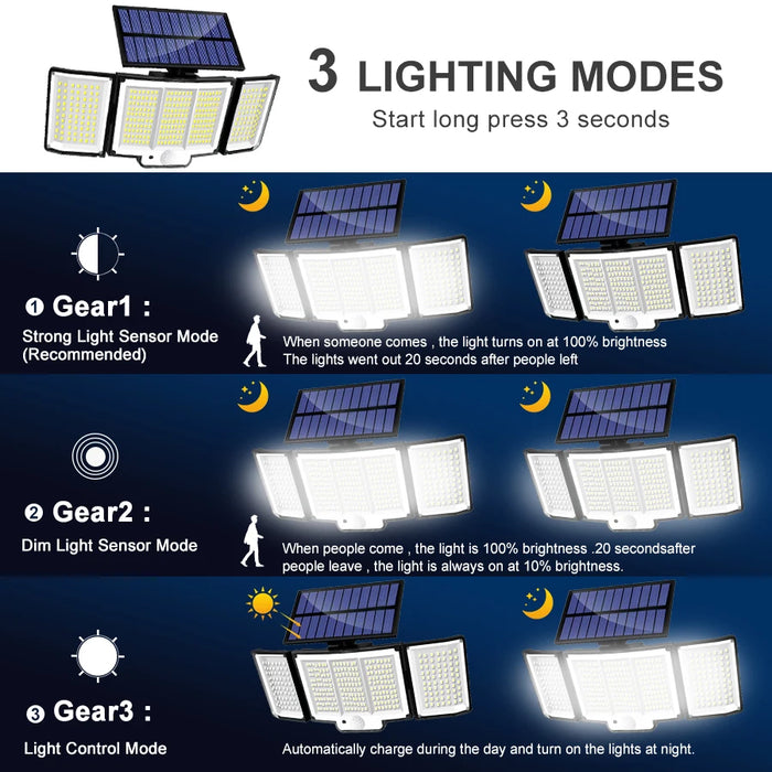 Luces de ventilador al aire libre 328/348 LED Sensor de movimiento súper ligero integrado potencia fuerte IP65 impermeable 3 modos de trabajo pared de jardín