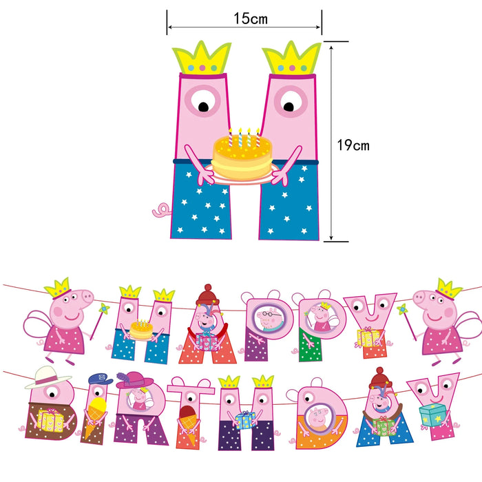 Peppa Pig Globos y Pancarta de Felicitaciones para Fiesta Infantil - Platos de Papel Desechables y Adornos con Tema de Jorge y Dibujos Animados