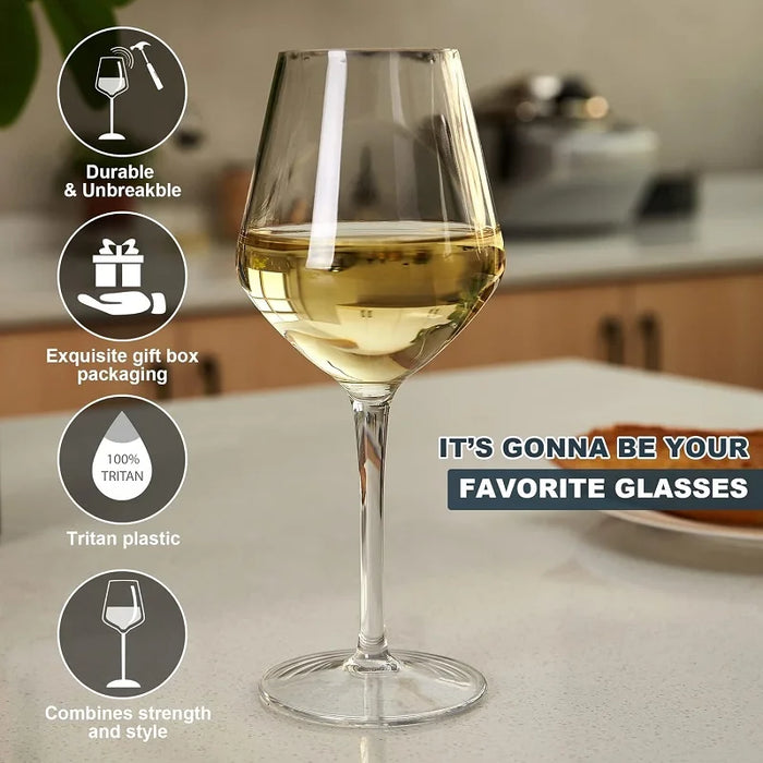 MICHLEY Lot de 2/4/6 verres à vin en plastique Tritan indestructibles pour pique-nique – Verres à vin de luxe réutilisables pour les fêtes et l'extérieur, passent au lave-vaisselle