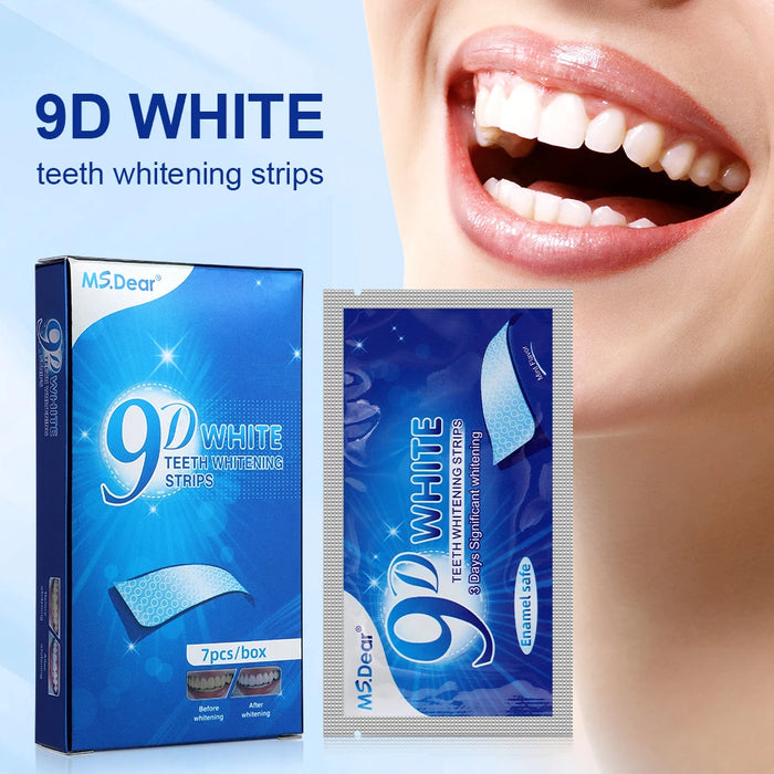 Paquet de 14 bandes de blanchiment des dents 9D avec Gel dentifrice-bandes élastiques doubles pour usage domestique et facettes de fausses dents