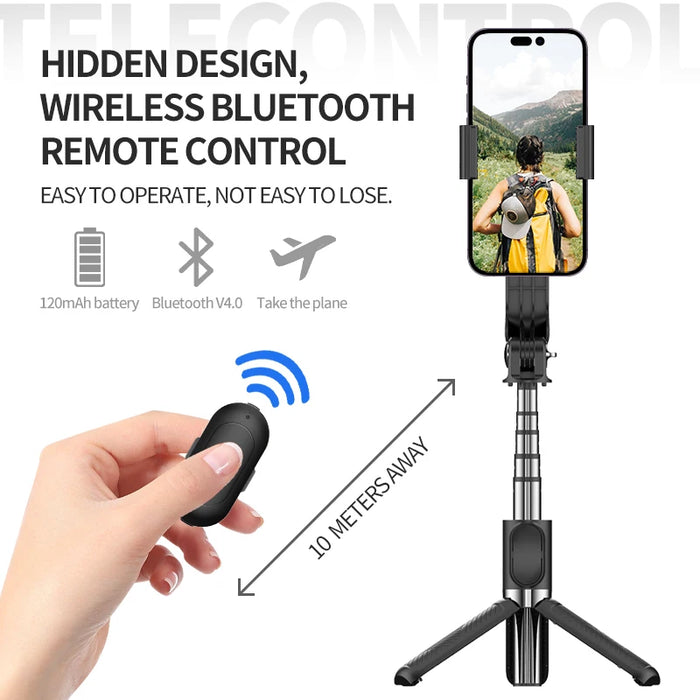 Handheld-Gimbal-Stabilisator für Smartphones mit Selfie-Stick-Stativ und kabelloser Bluetooth-Fernbedienung für iPhone und Android