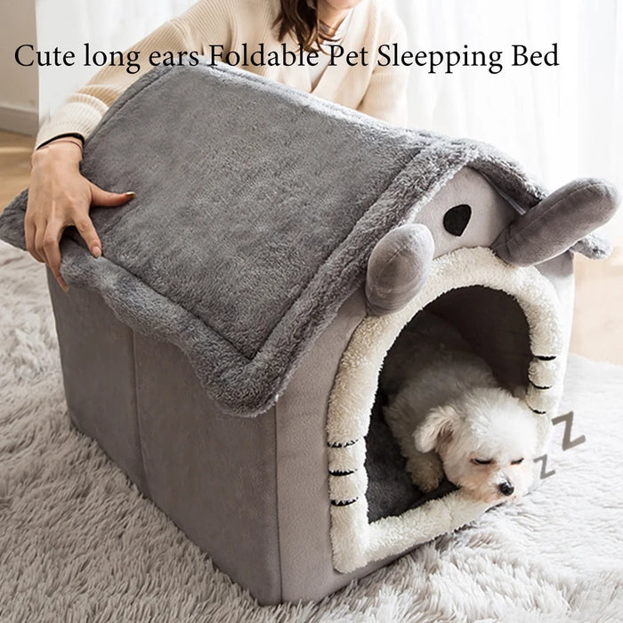 Folding cat and dog bed with removable and washable cover - indoor cat nest and dog house