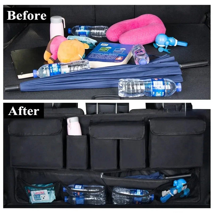 Rear Seat Car Trunk Organizer with 9 Pockets - Waterproof Oxford Multi-Pocket Storage for Vehicles