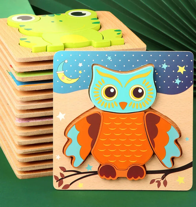 Wooden 3D Animal Puzzles for Learning and Cognitive Development - Colorful Montessori Toys for Babies and Gifts