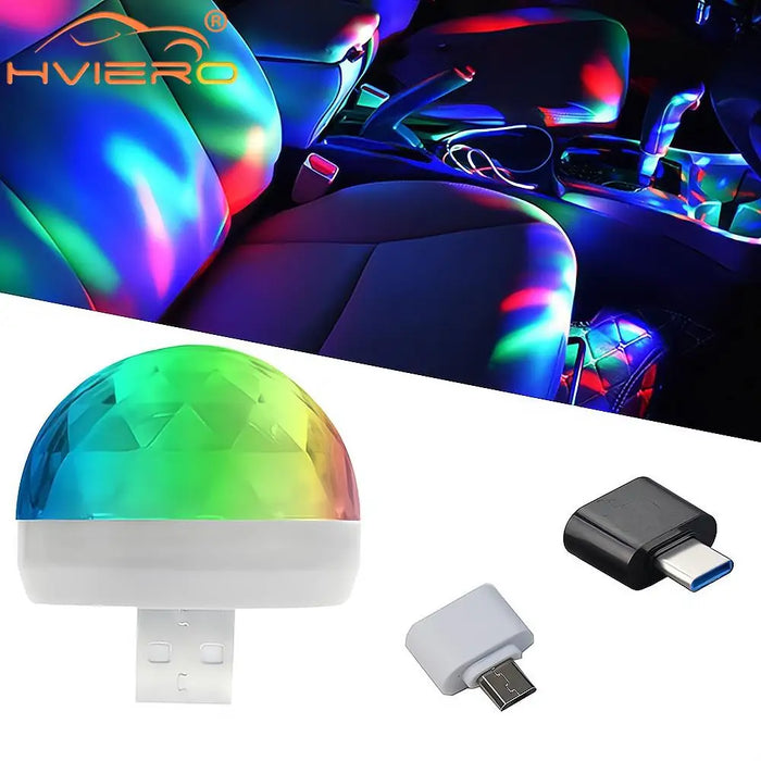 Bil USB Ambient Light DJ RGB Mini Färgglad Musikljud LED Apple USB Gränssnitt Feststämning Inredningsdome Trunk Lampa