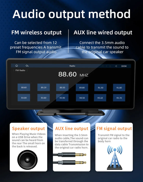 Universeller 10,26-Zoll-Bildschirm, Autoradio, Multimedia, WIFI-Videoplayer, kabelloser Carplay-Bildschirm für Apple oder Android