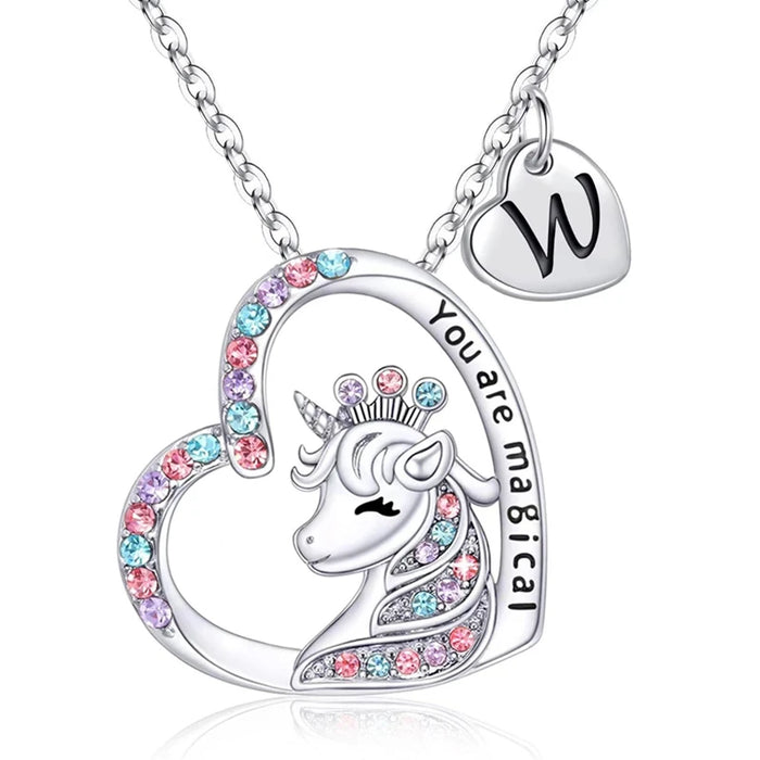 Collar con letra inicial de unicornio mágico: regalo de cumpleaños perfecto para niñas