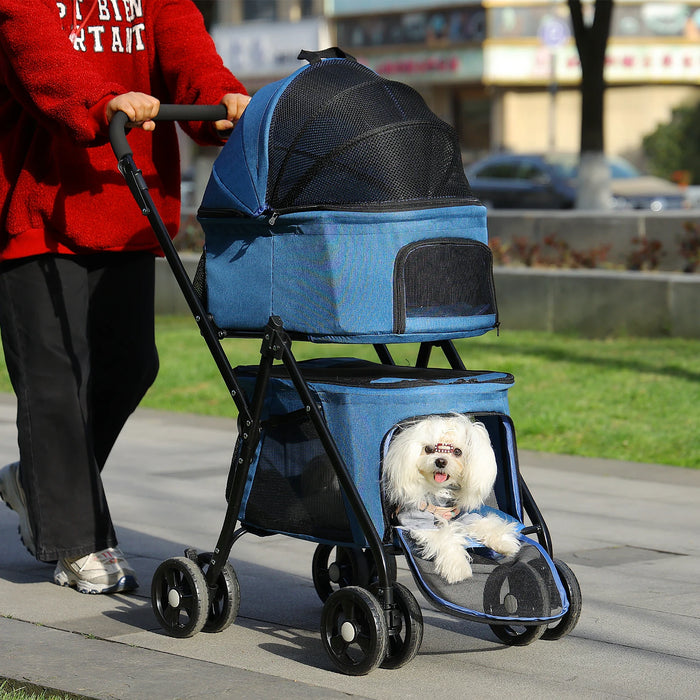 Carro plegable para mascotas con 4 ruedas para perros y gatos - Carro de viaje con cesta de almacenamiento para uso en exteriores