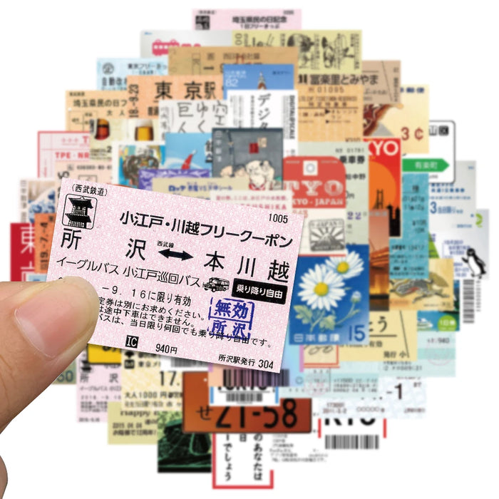 Paquete de 60 pegatinas japonesas estilo INS: postales, billetes y diseños de sellos retro para decorar diarios de viaje y accesorios