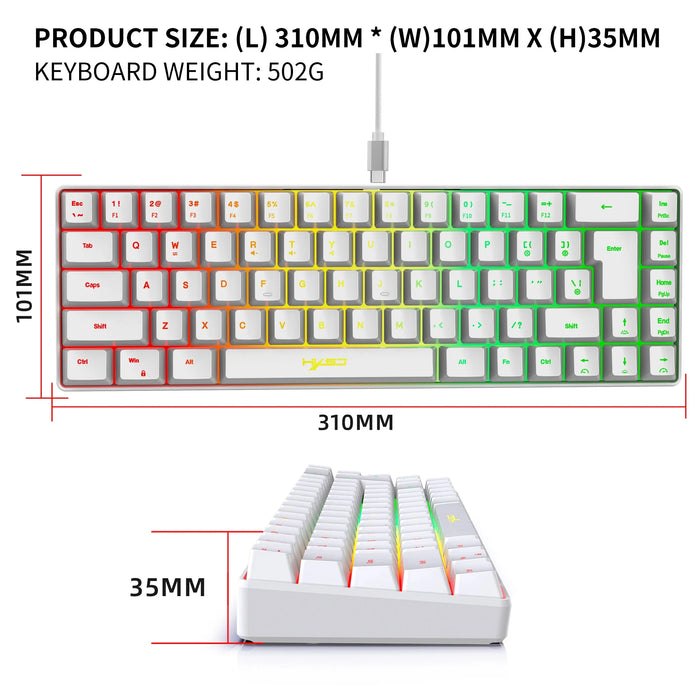 Teclado compacto para juegos de 68 teclas con 20 luces RGB, con cable USB para Windows y portátiles