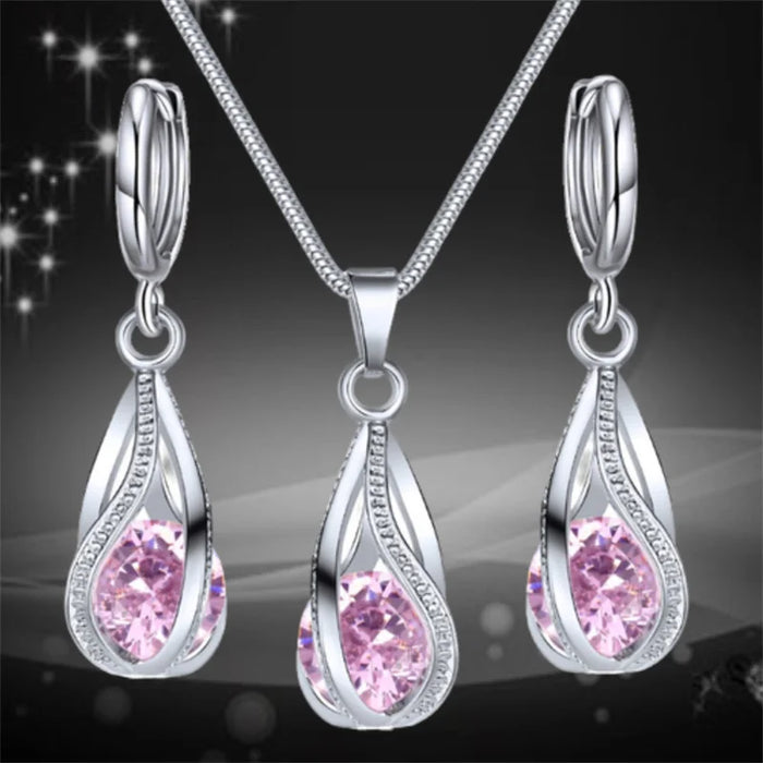 Elegant Melody Pendant and Earring Set - Sparkling Zircon Crystal Jewelry for Women