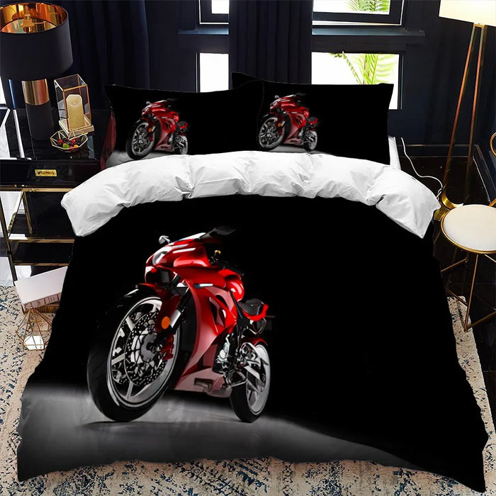 Motorradfahrer-Bettwäsche-Set mit Bettbezug, Queen Calico, Einzelbett, King-Size-Größe, weicher Polyester-Bettbezug, Tröster-Set