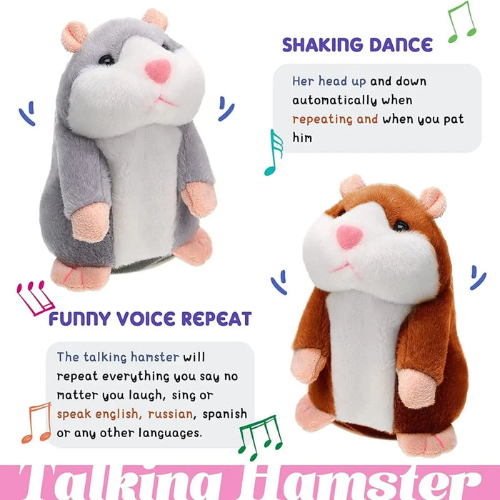 Apprenez à imiter le petit hamster bavard - Peluche amusante pour enfants, poupée hamster bavarde qui apaise les bébés qui pleurent, cadeau parfait pour les enfants.