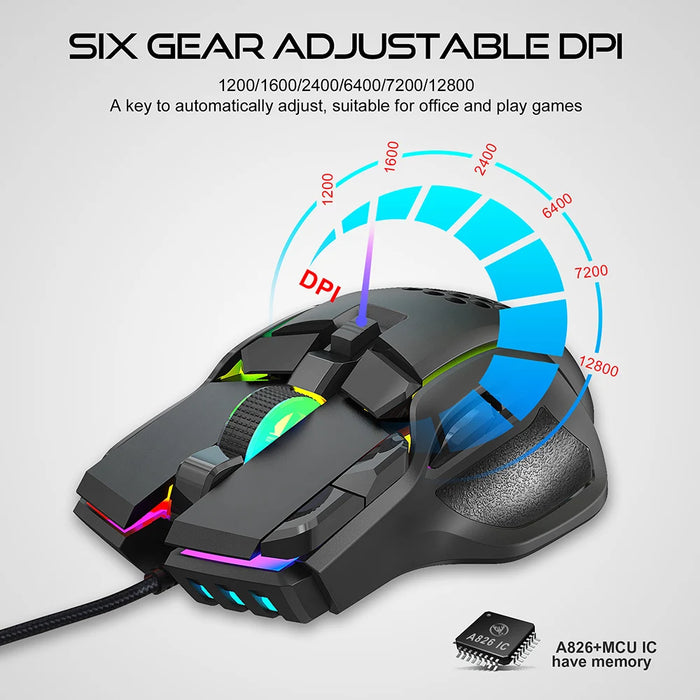 Nouvelle souris de jeu USB avec rétro-éclairage RVB - Souris de jeu ergonomique avec 10 boutons programmables et 7200 DPI