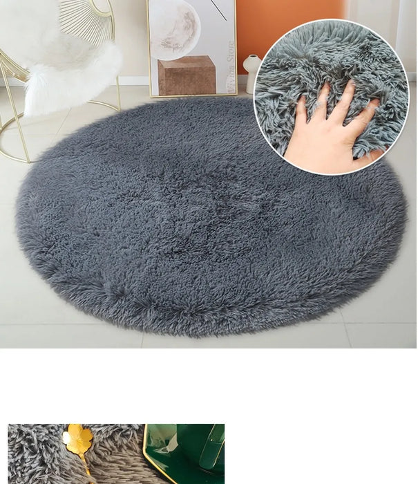 Round Green Plush Rug for Living Room - Fluffy Carpet for Sofa and Chairs, Long-Haired Floor Mat for Bathroom and Kids' Room Décor