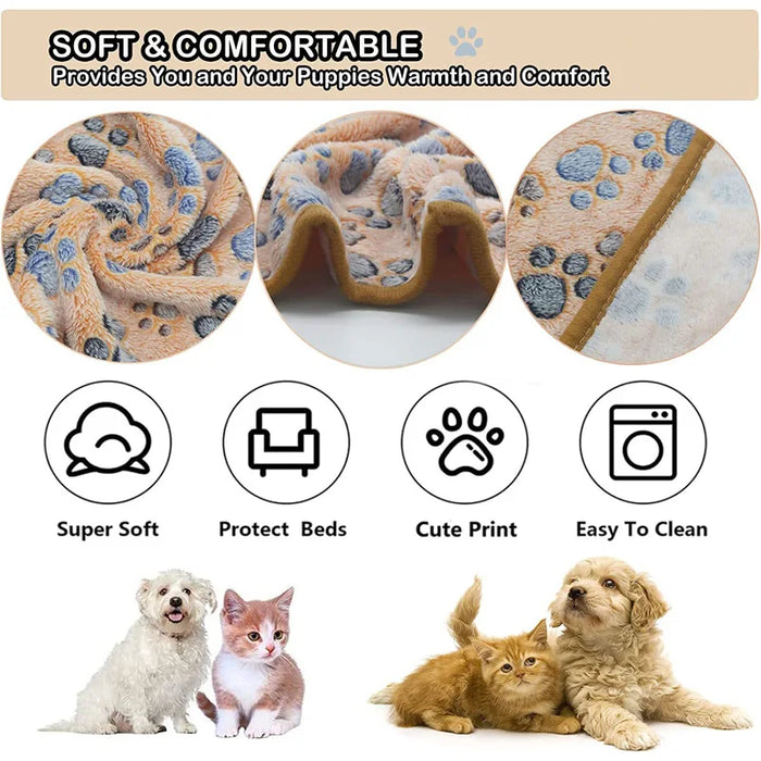 Cozy Dog Bed Carpet Blanket with Cute Elephant/Paw Pattern - Comfortable Travel Mat for Cats and Dogs