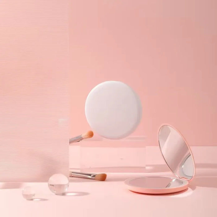 Espejo de maquillaje LED plegable con iluminación - Mini espejo de maquillaje en rosa y blanco para mujer