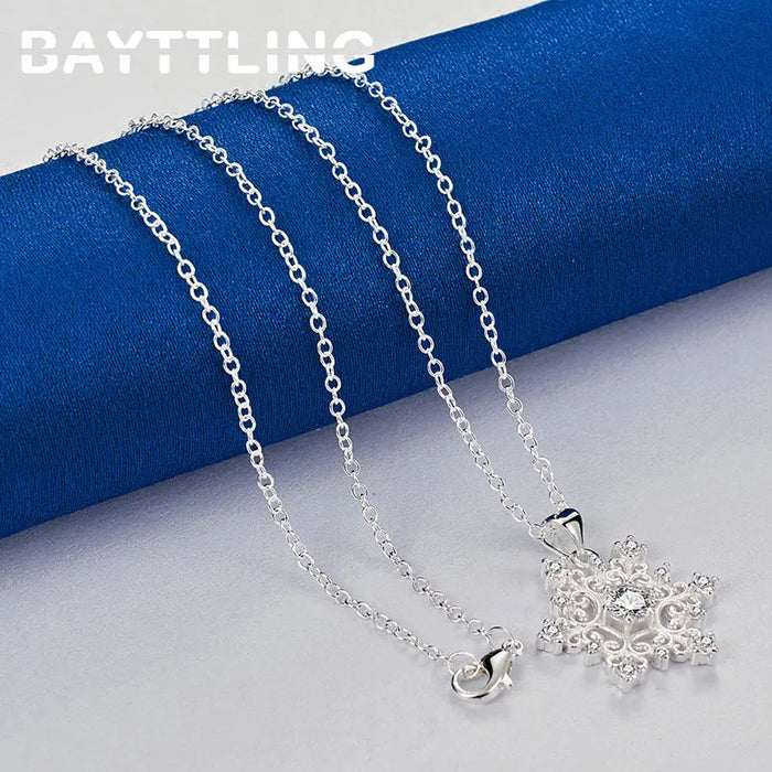 Original-Halskette aus 925er-Sterlingsilber mit Schneeflocken-Zirkon – 40,6–76,2 cm, eleganter Schmuck für Frauen, perfektes Hochzeitsgeschenk