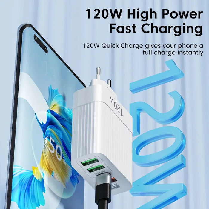 Chargeur rapide USB total 120 W avec 5 ports – Chargeur mural rapide pour iPhone 15 Pro, Samsung, Xiaomi et Huawei