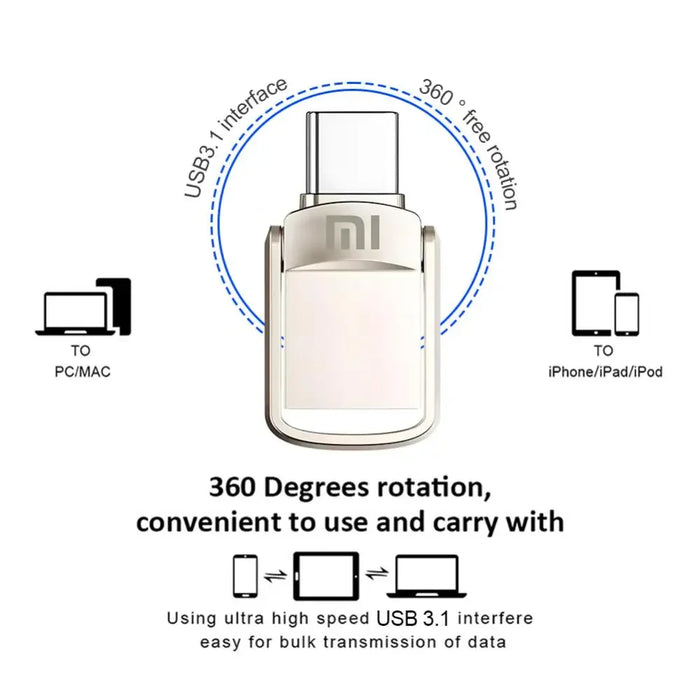 Unidad flash de metal Xiaomi USB 3.0: alta velocidad, resistente al agua, unidad flash USB portátil de 512 GB/256 GB