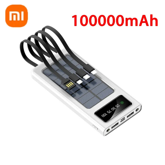 Xiaomi Solar Power Bank 200000mAh Batería de carga rápida de energía móvil de gran capacidad con USB dual y 4 cables para iPhone y Samsung