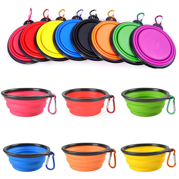 Bol d'alimentation pliable et Portable en Silicone pour chien, distributeur 2 en 1 pour animaux de compagnie, pour voyage en plein air, avec bouteille à mousqueton, pour nourriture et eau