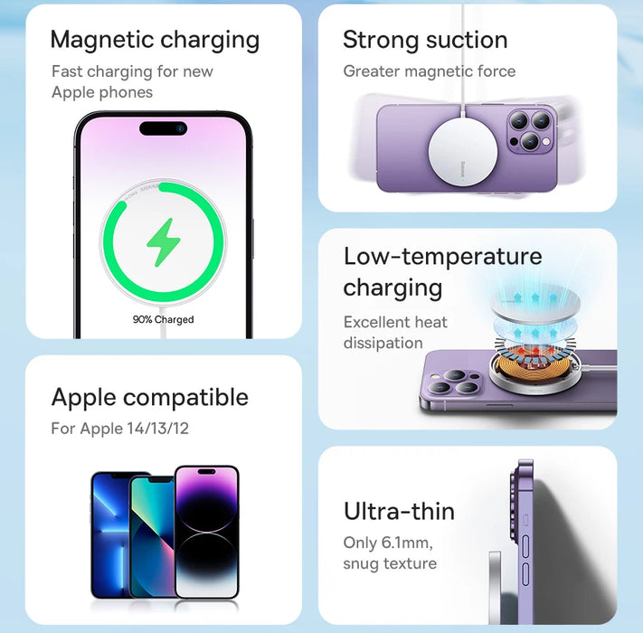 Baseus 15W magnetisches kabelloses Ladegerät für iPhone 15 Qi-Schnellladepad für iPhone 13 12 Mini-Telefonladegerät