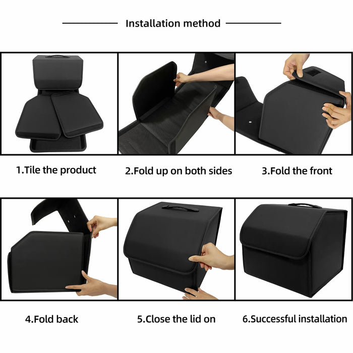 Caja de almacenamiento plegable para coche con soporte de piel sintética, gran capacidad para maletero, ordenado y ordenado con pegatinas antideslizantes