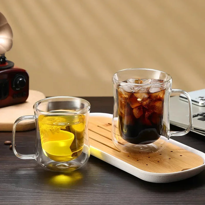 Ensemble de tasses en verre à double paroi résistantes à la chaleur pour la bière et le café – Tasses faites à la main pour le thé et le whisky, verre à boire transparent