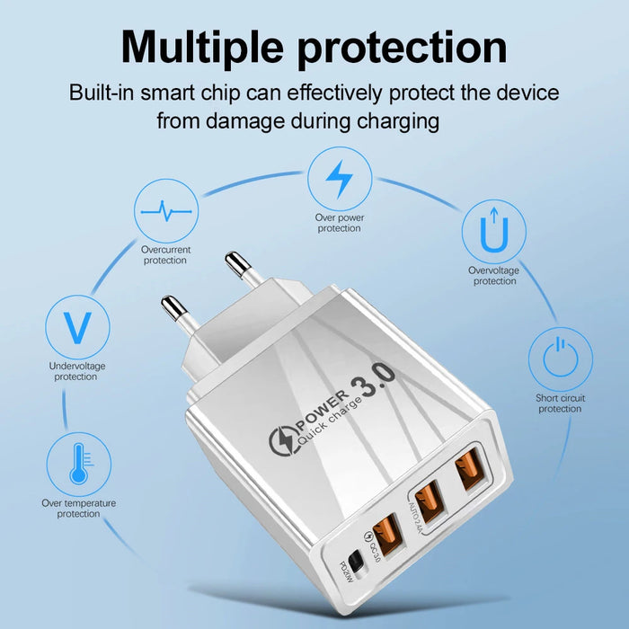 Cargador USB de 48W QC 3,0 tipo C PD carga rápida para iPhone 12 13 Max Samsung S21 Huawei Xiaomi teléfono móvil cargador de pared con enchufe UE/EE. UU.