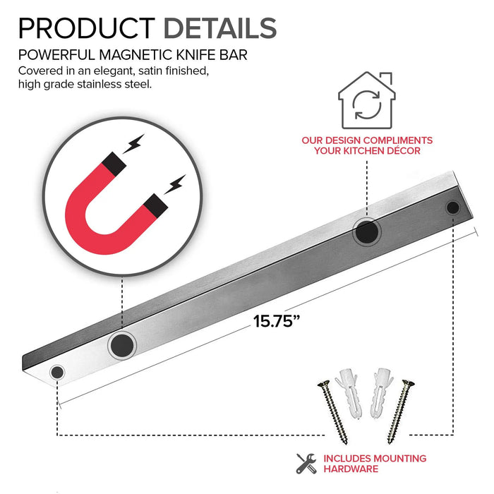 Support à couteaux magnétique en acier inoxydable pour montage mural - solution de rangement et d'organisation pour couteaux de cuisine