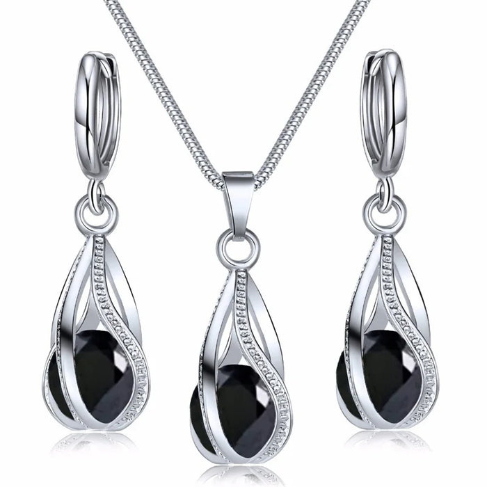 Elegant Melody Pendant and Earring Set - Sparkling Zircon Crystal Jewelry for Women