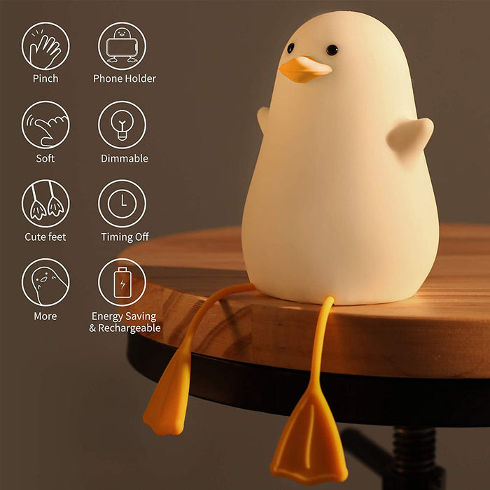 Lampe de nuit en forme de canard en silicone - Lampe LED rechargeable à commande tactile pour enfants, compagnon de lit parfait