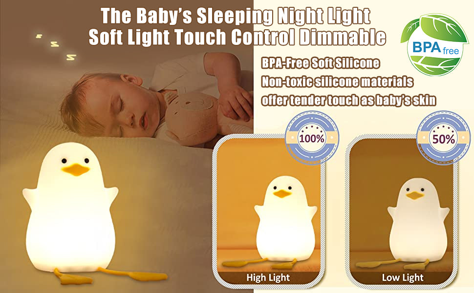 Lampe de nuit en forme de canard en silicone - Lampe LED rechargeable à commande tactile pour enfants, compagnon de lit parfait